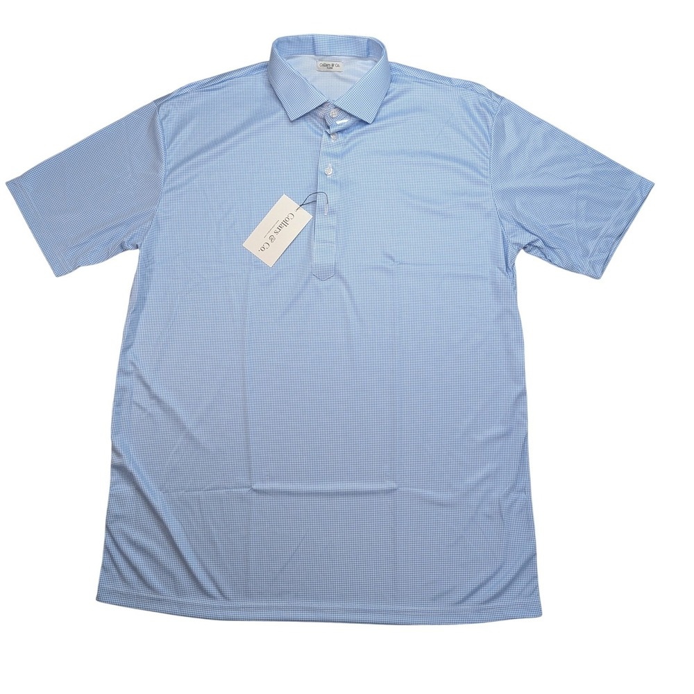 Collars & Co Dress Collar Polo Mens XL Blue Houndstooth Performance NWT
